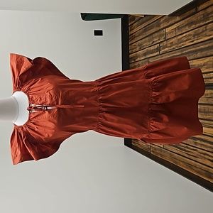 'Pinch' burnt orange front tie dress